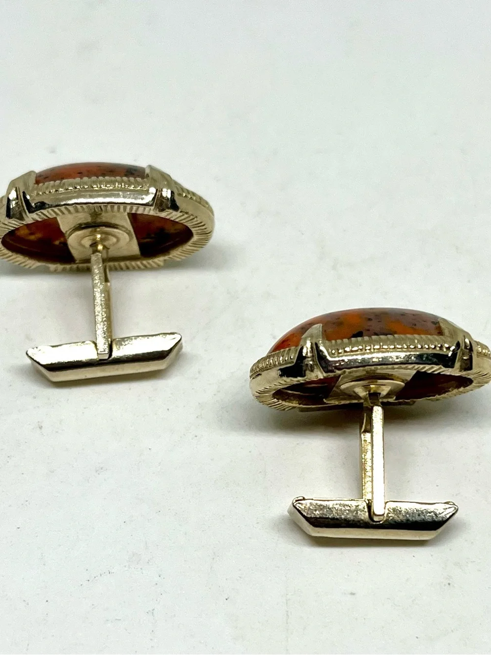 Vintage Swank Orange Speckled Oval Stone Cuff Links